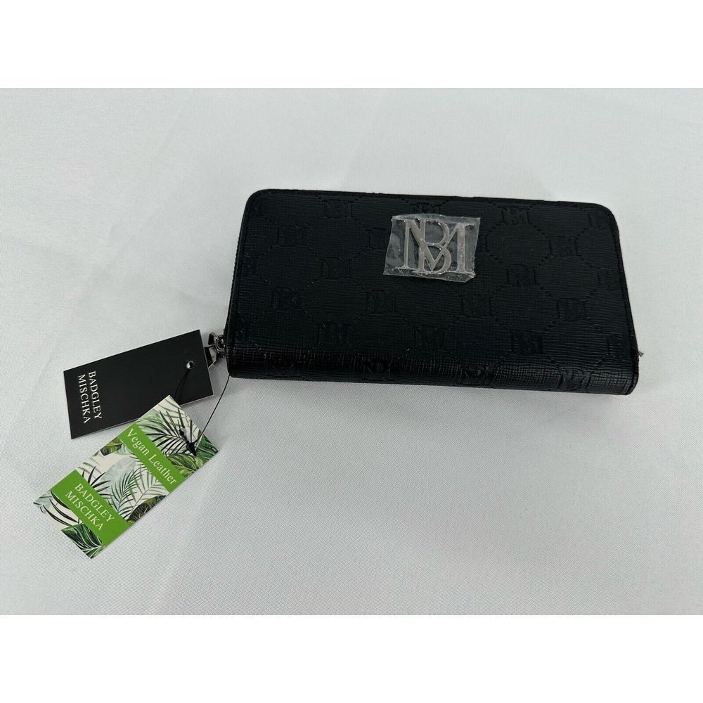 BADGLEY MISCHKA WALLET BLACK New Vegan‎ Leather Large Coin Purse Card Holder